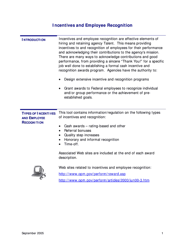 Fillable Online opm Incentives and Employee Recognition opm Fax Email Print pdfFiller