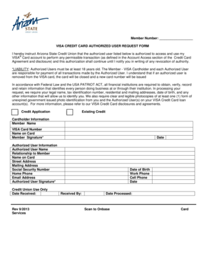 Visa Credit Card Authorized User Request Form