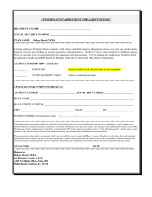 Authorization Agreement for Direct Deposit