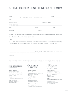 Norwegian Cruise Line Shareholder Benefit Request Form