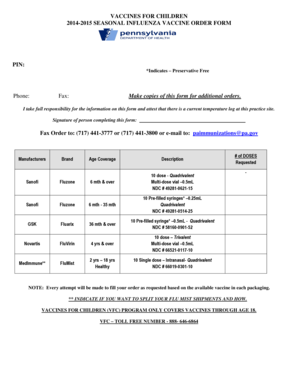 2014-2015 Seasonal Influenza Vaccine Order Form