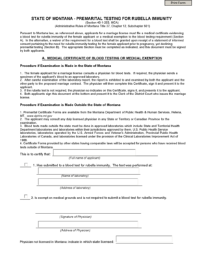 Montana Premarital Rubella Immunity Certificate