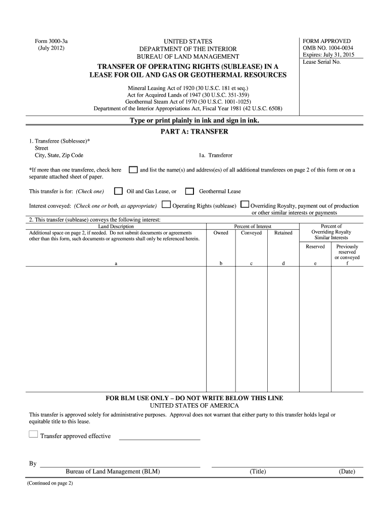 blm form 3000 3a 2012 Preview on Page 1