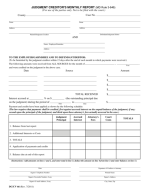 Judgment Creditor's Monthly Report