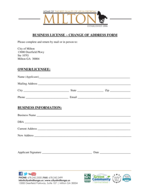 Business License Change of Address Form