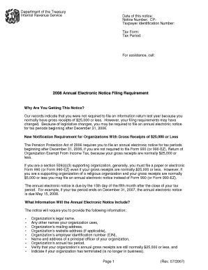 2008 Annual Electronic Notice Filing Requirement