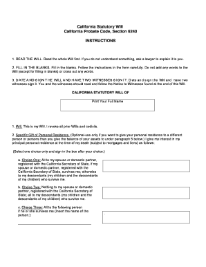 California Statutory Will