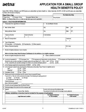 Application for Small Group Health Benefits Policy