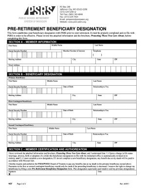 PSRS Pre-Retirement Beneficiary Designation Form