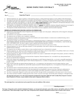 North Carolina Home Inspection Contract