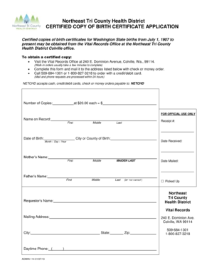 Washington State Birth Certificate Application