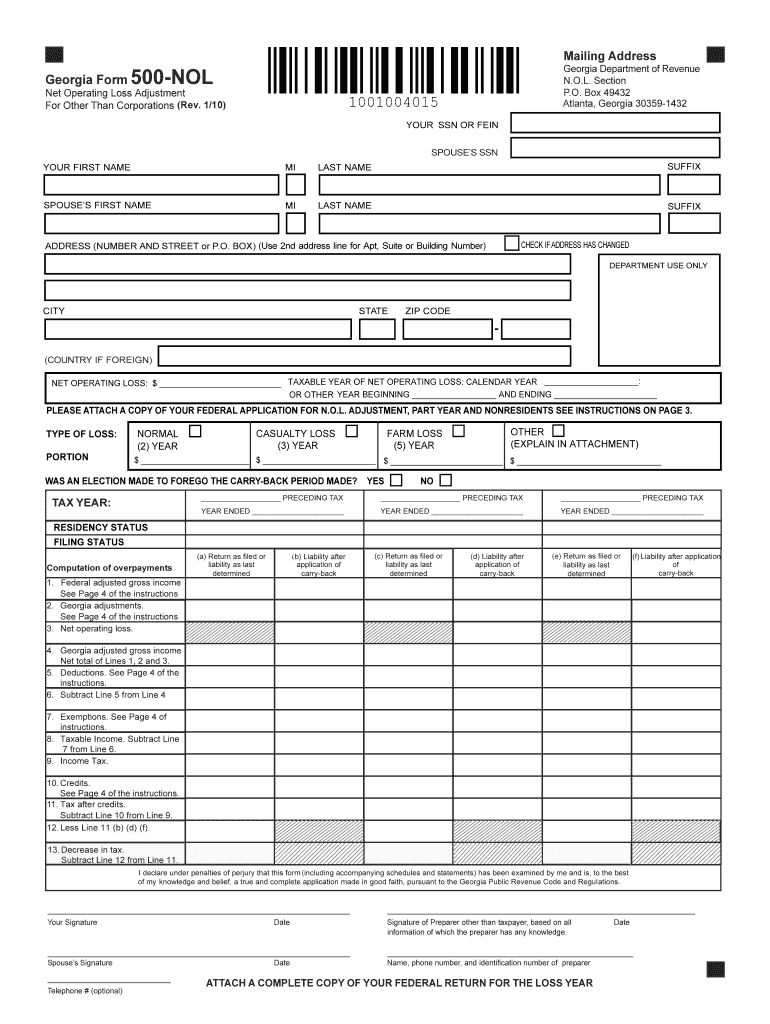 Georgia Form 500-NOL - Blank Fillable Template | Fill Out, Print ...