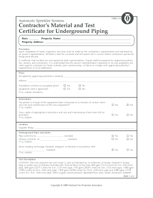 Form 2-K Contractor's Material and Test Certificate
