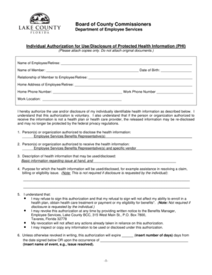 Individual Authorization for Use/Disclosure of Protected Health Information