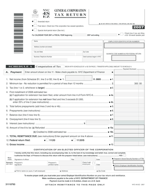 NYC General Corporation Tax Return