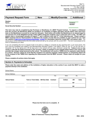 Tennessee BEST Prepaid Tuition Payment Request Form