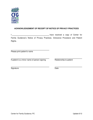 Acknowledgement of Receipt of Notice of Privacy Practices