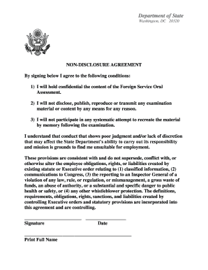 US State Department Non-Disclosure Agreement