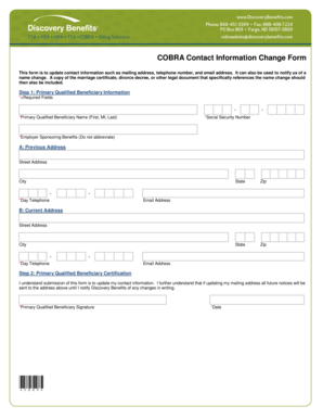 COBRA Contact Information Change Form