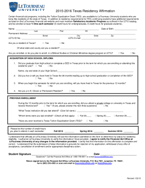 Texas Residency Affirmation Form