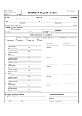 Alabama Subpoena Request Form