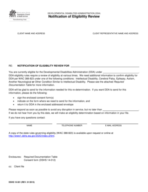 Notification of Eligibility Review - dshs wa