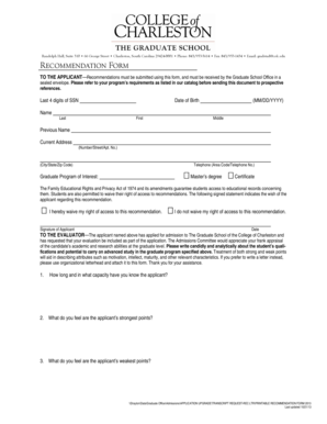 Graduate School Recommendation Form