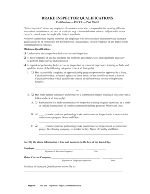 Brake Inspector Qualifications Form