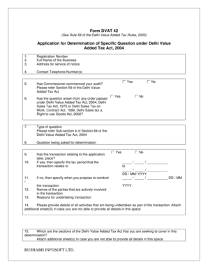 Form DVAT 42 Application