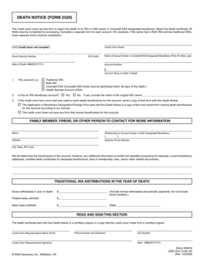 Death Notice Form 2320