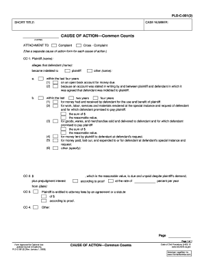 California Common Counts Complaint Form