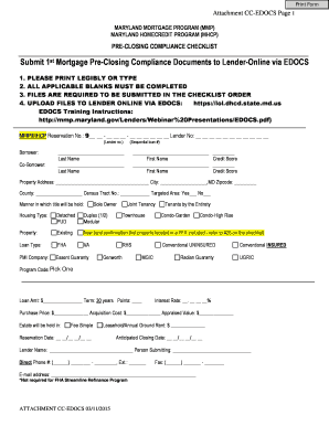 Maryland Mortgage Program Pre-Closing Compliance Checklist