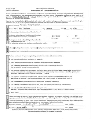 Fillable Online tippecanoe in Form ST-105 - Tippecanoe County ...