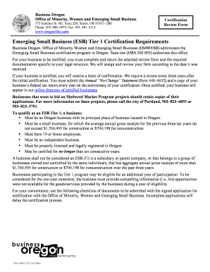 Emerging Small Business Certification Review Form