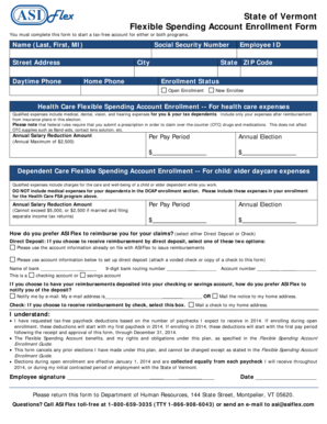 Vermont Flexible Spending Account Enrollment Form
