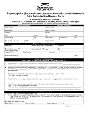 Buprenorphine Prior Authorization Request Form