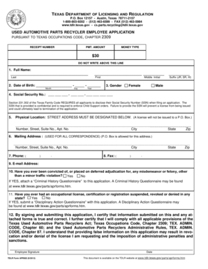 Texas Used Automotive Parts Recycler Employee Application
