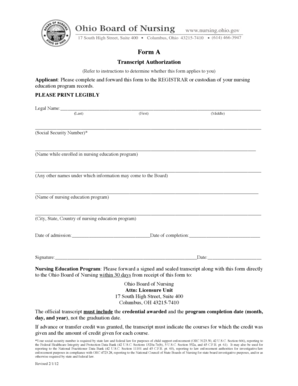 Ohio Nursing Education Transcript Authorization