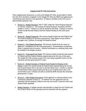 fillable online nrcs usda supplemental sf 424a instructions nrcs sf424a form