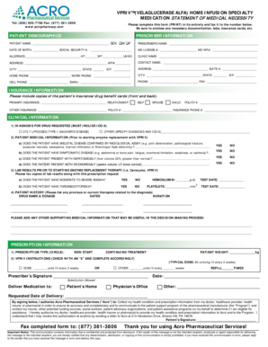 VPRIV Home Infusion Medical Necessity Form
