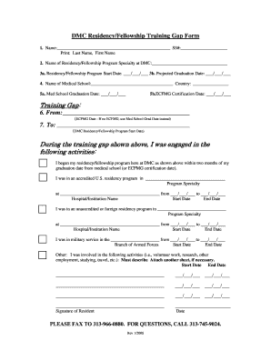 DMC Residency/Fellowship Training Gap Form