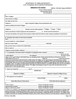 US Immigration Bond Form I-352