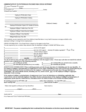 Texas Order to Withhold Income for Child Support