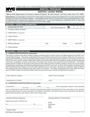 New York City Rental Lease Rider