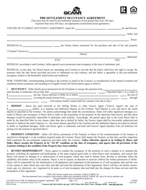 Pre-Settlement Occupancy Agreement