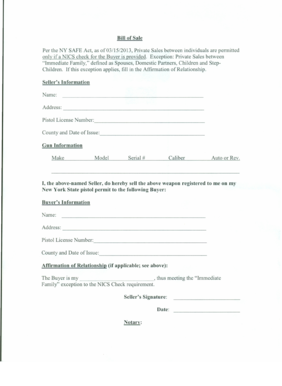 New York Bill of Sale for Firearm