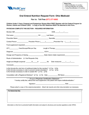 Ohio Medicaid Enteral Nutrition Request Form