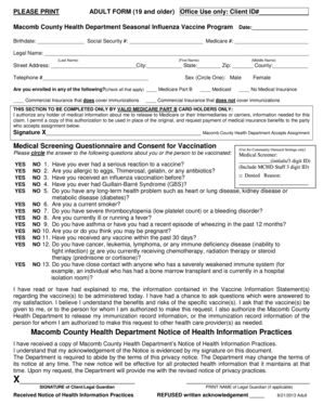 Macomb County Influenza Vaccine Consent Form