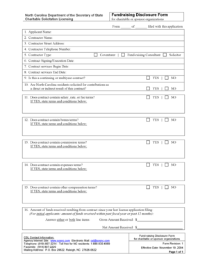 North Carolina Fundraising Disclosure Form