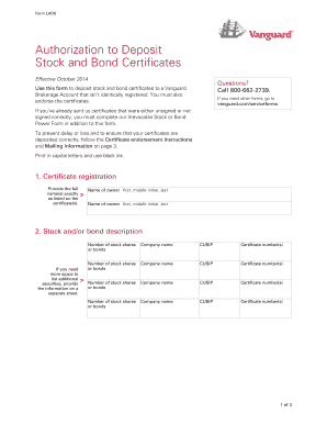 Vanguard Stock and Bond Deposit Authorization
